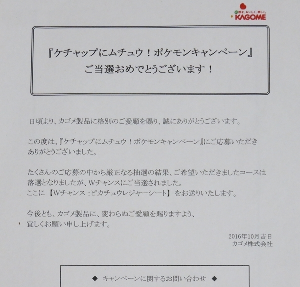 懸賞当選品 カゴメ ケチャップにムチュウ ポケモンキャンペーン 当選品